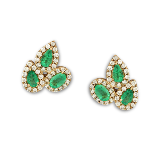 Aretes en oro amarillo 10k con forma de hojas de esmeraldas y diamantes 0.75ctw