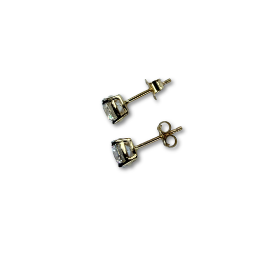 Aretes stud de diamantes de laboratorio 2ctw en oro amarillo 14K