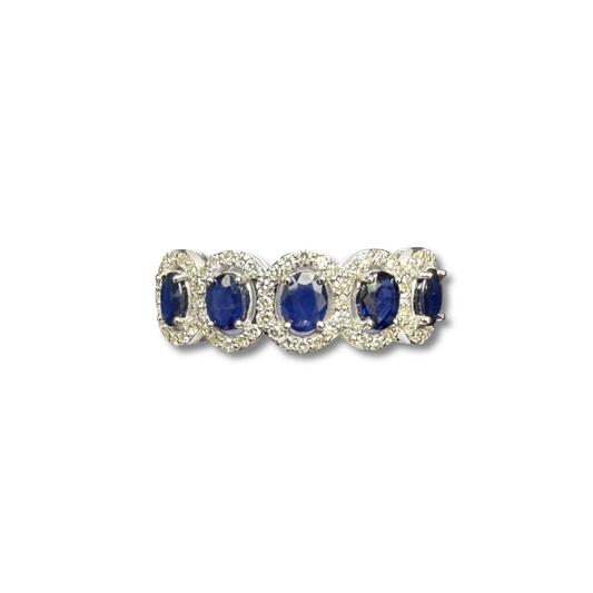 Anillo en oro blanco 14K con zafiros ovalados y diamantes 0.33ctw
