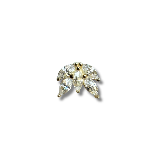 Arete piercing en oro amarillo 14k con marquesas de circonitas en forma de flor