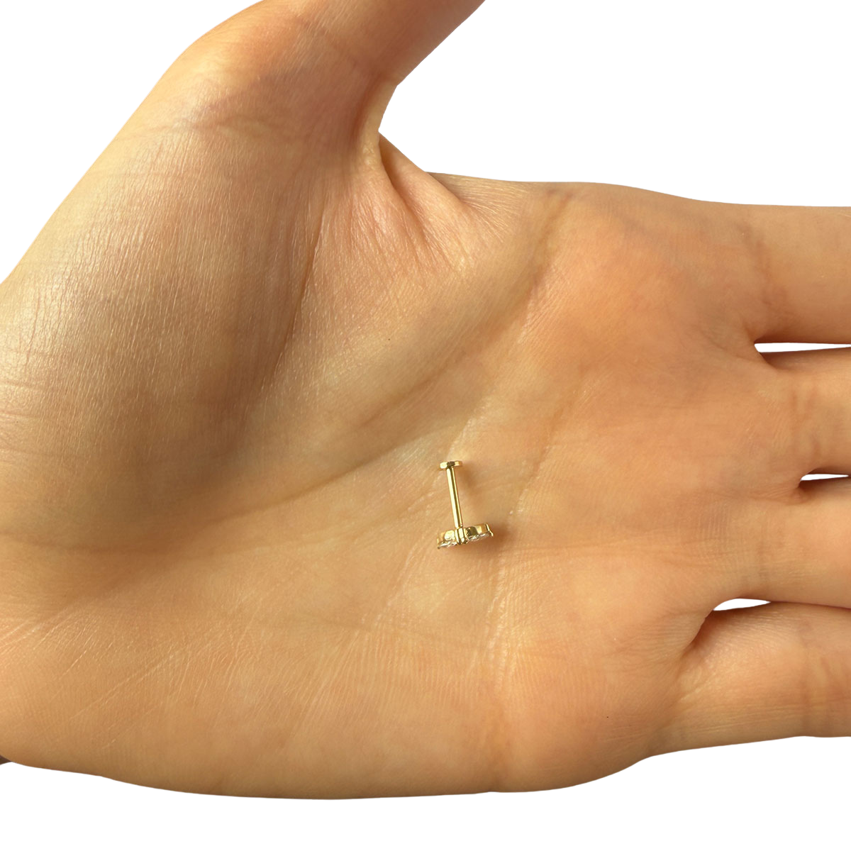 Arete piercing en oro amarillo 14k con marquesas de circonitas en forma de flor