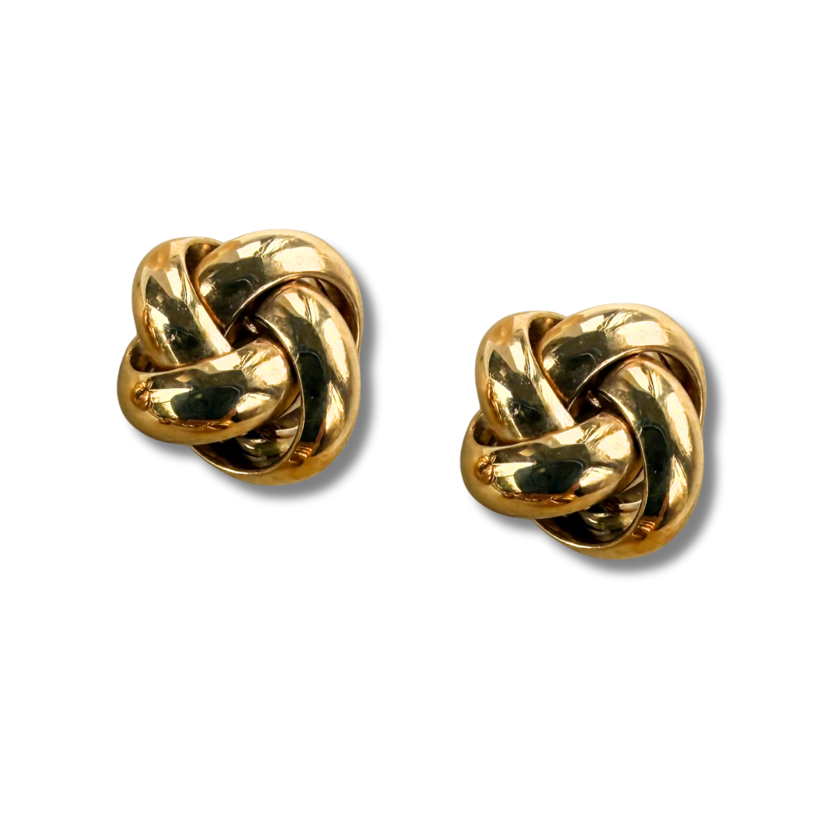 Aretes en oro amarillo 14k con nudo de aros redondeados con tope tornillo