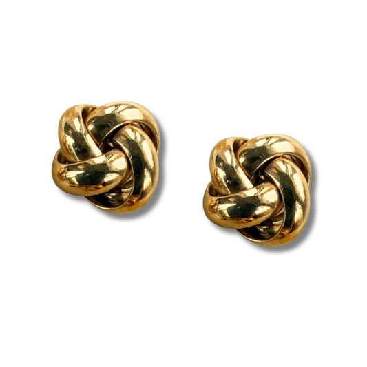 Aretes en oro amarillo 14k con nudo de aros redondeados con tope tornillo