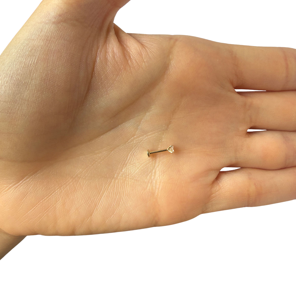 Arete piercing en oro amarillo 14k con diamante de laboratorio 2.5mm