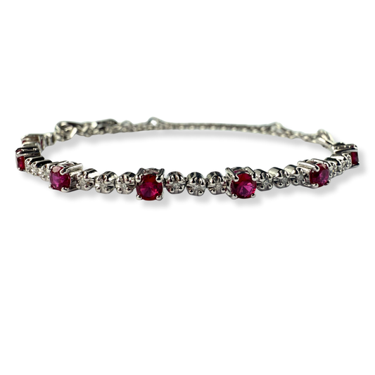 Pulsera de plata con diamantes naturales 0.10ctw y rubíes de laboratorio