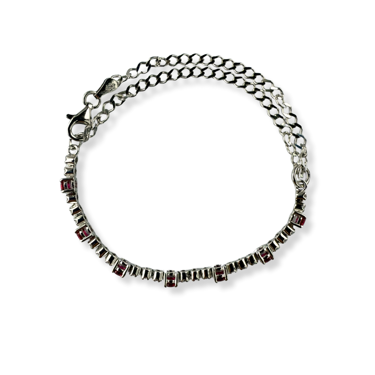 Pulsera de plata con diamantes naturales 0.10ctw y rubíes de laboratorio
