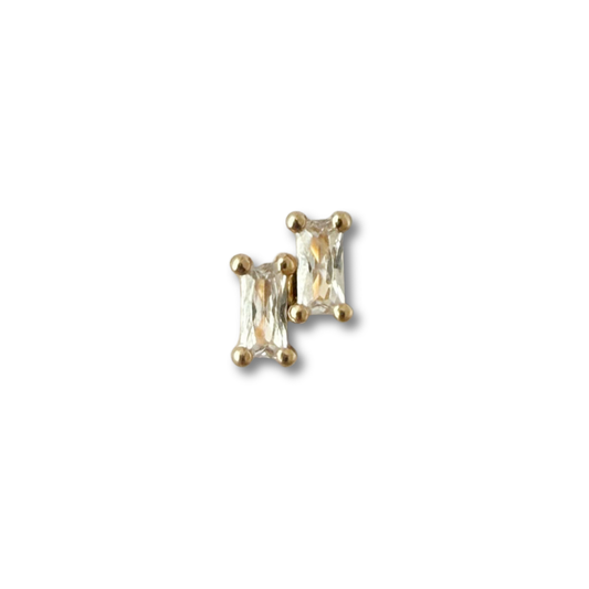 Arete en oro amarillo 14k con dos rectángulos de circonitas