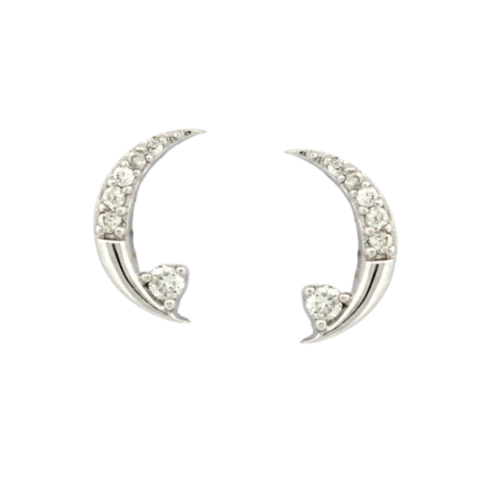 Aretes en oro blanco 18K de lunita con diamantes 0.05ctw