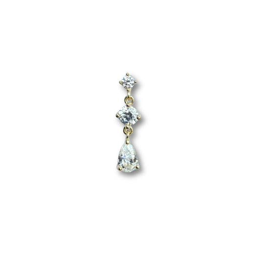 Arete piercing gota y círculos colgantes de circonitas en oro amarillo 14k