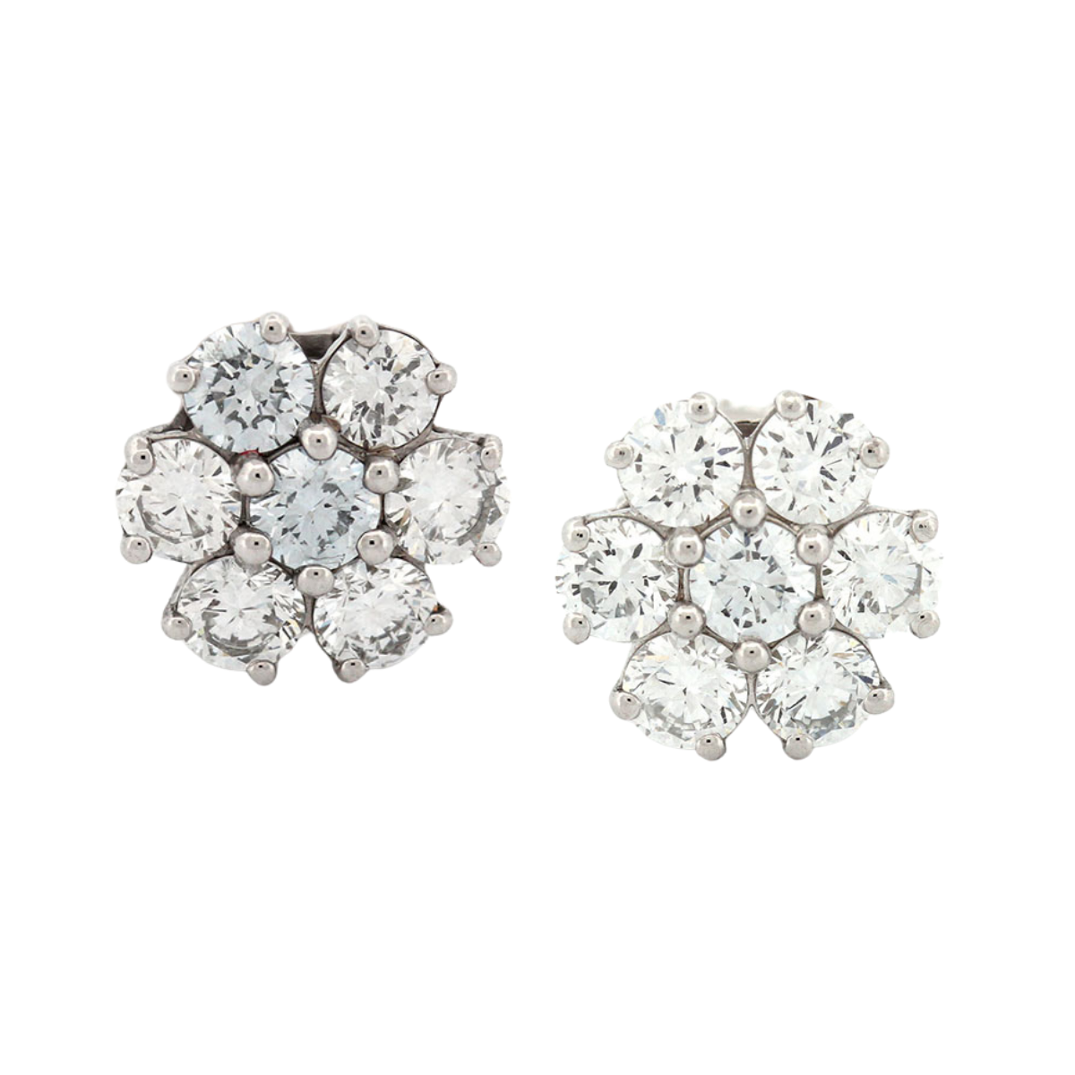 Aretes en plata studs cluster de diamantes de laboratorio 1.5ctw con broche rosca