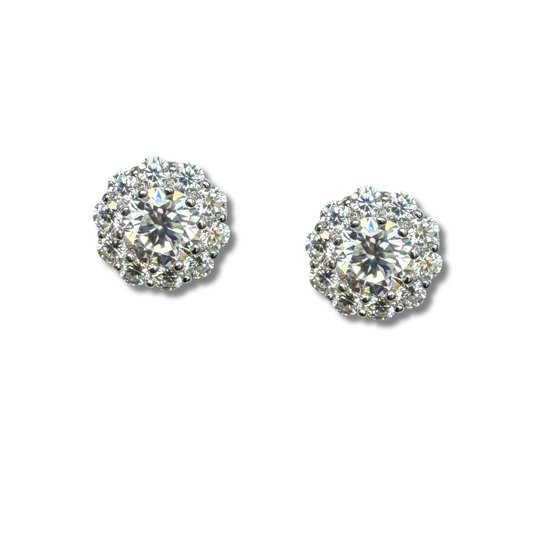 Aretes de plata redondos de moissanita con halo 2.95ctw