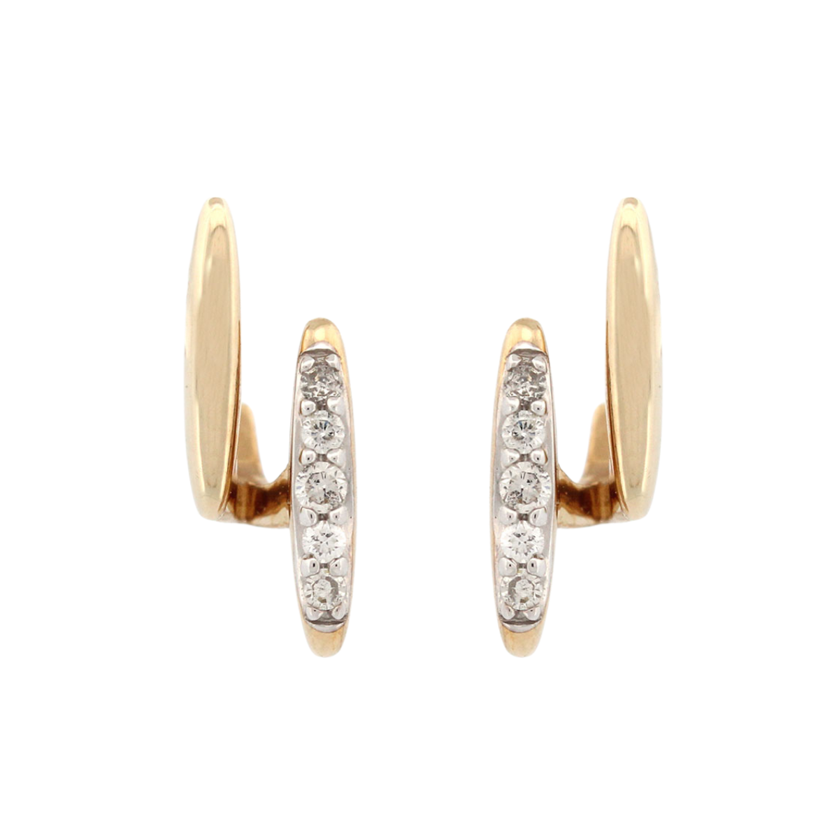 Aretes doble barrita de oro amarillo 10K con diamantes 0.11ctw