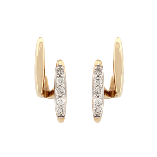 Aretes doble barrita de oro amarillo 10K con diamantes 0.11ctw