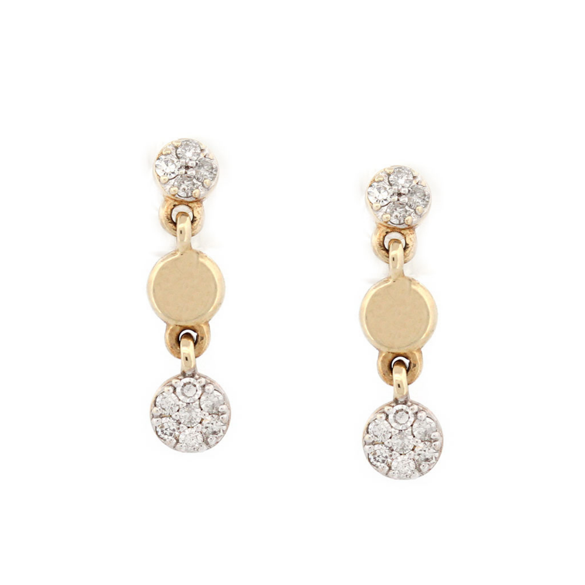 Aretes de tres círculos en oro amarillo 10k y diamantes 0.10ctw