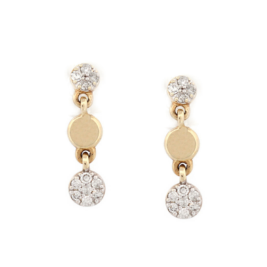 Aretes de tres círculos en oro amarillo 10k y diamantes 0.10ctw