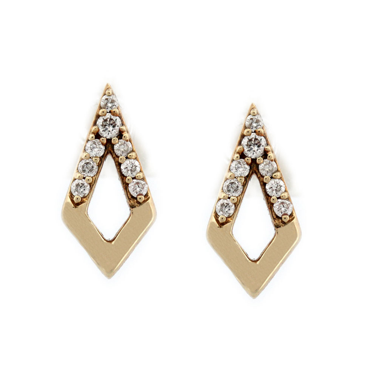 Aretes en oro amarillo 14K en forma de rombo con diamantes 0.05ctw