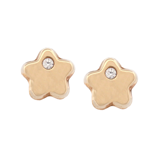 Aretes oro amarillo 14k con estrella y una circonita con tope rosca