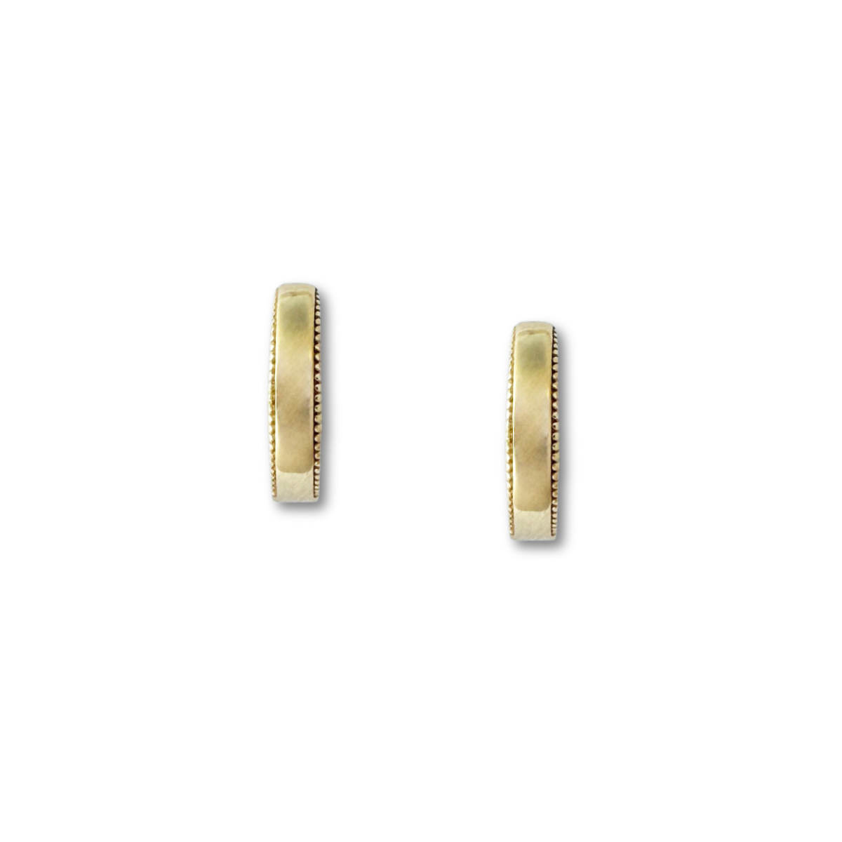 Argollas planas de oro amarillo 14K con borde de puntitos