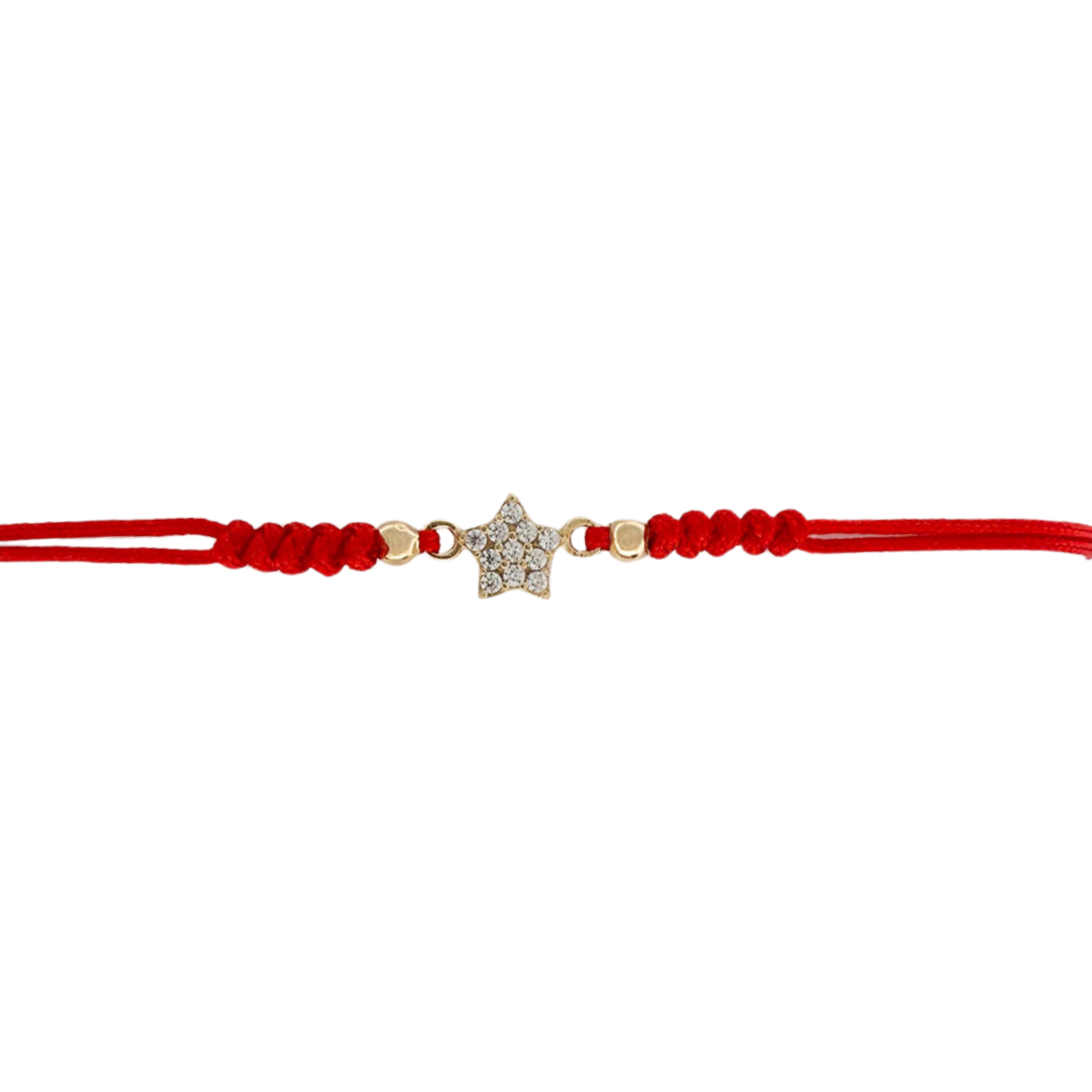 Pulsera de cordón rojo con estrella de circonitas en oro amarillo 14K