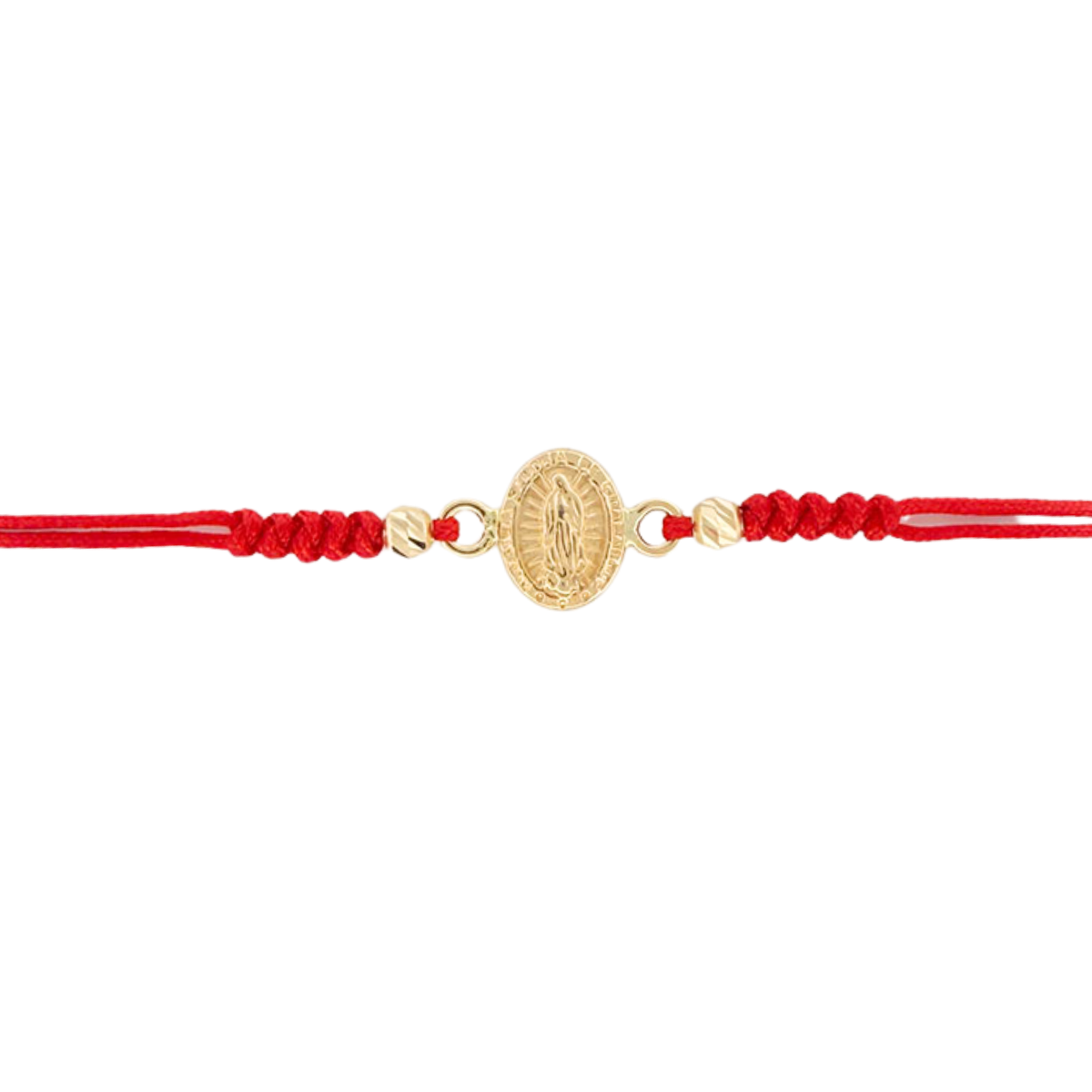 Pulsera de cordón rojo con medalla de la virgen Milagrosa en oro amarillo 18K