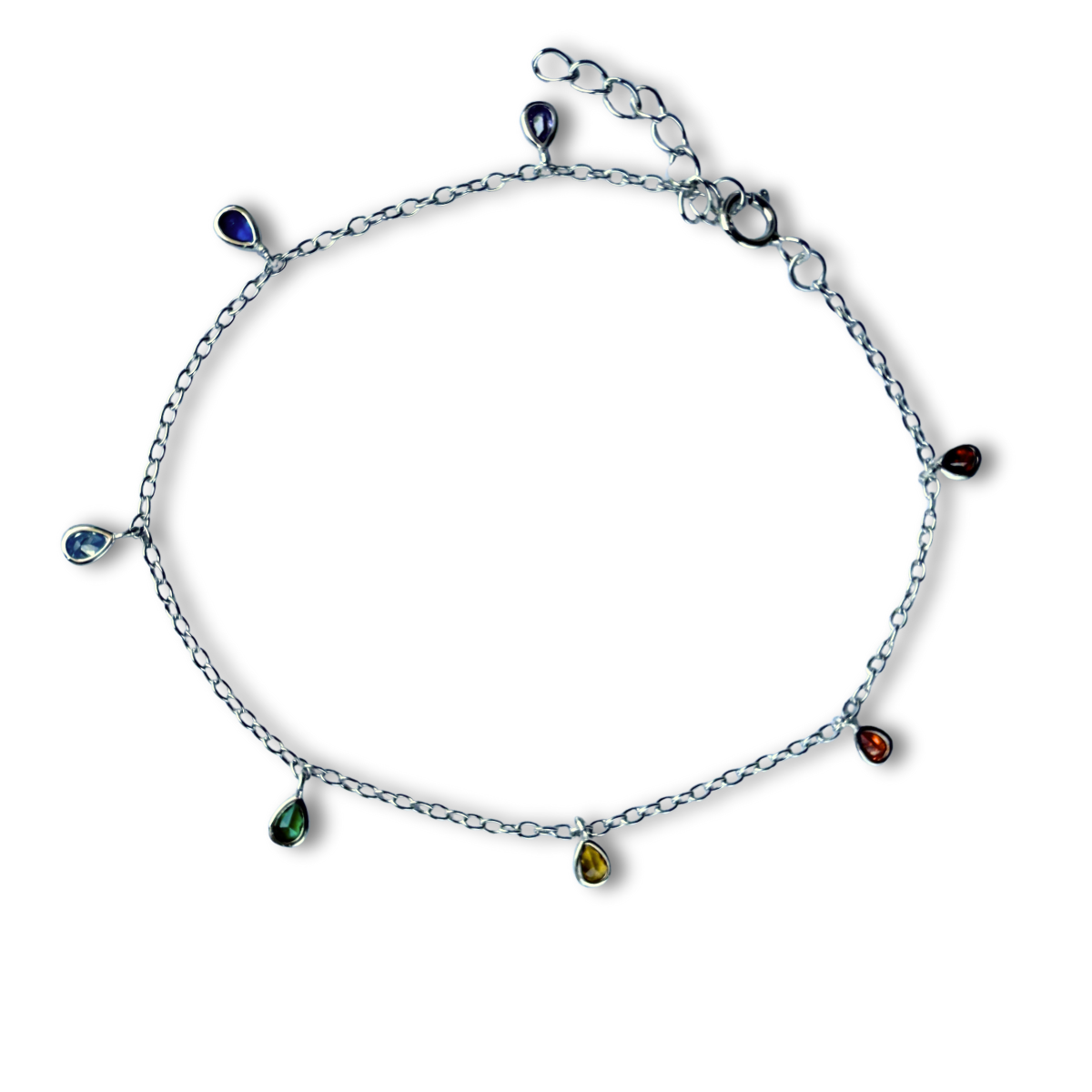 Pulsera de plata con gotas multicolores de laboratorio colgantes