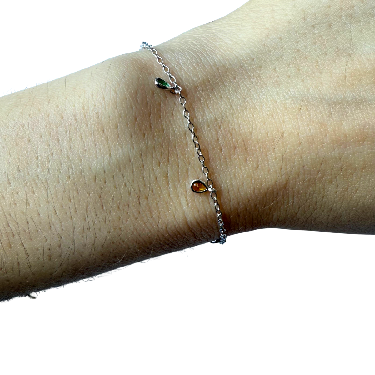 Pulsera de plata con gotas multicolores de laboratorio colgantes