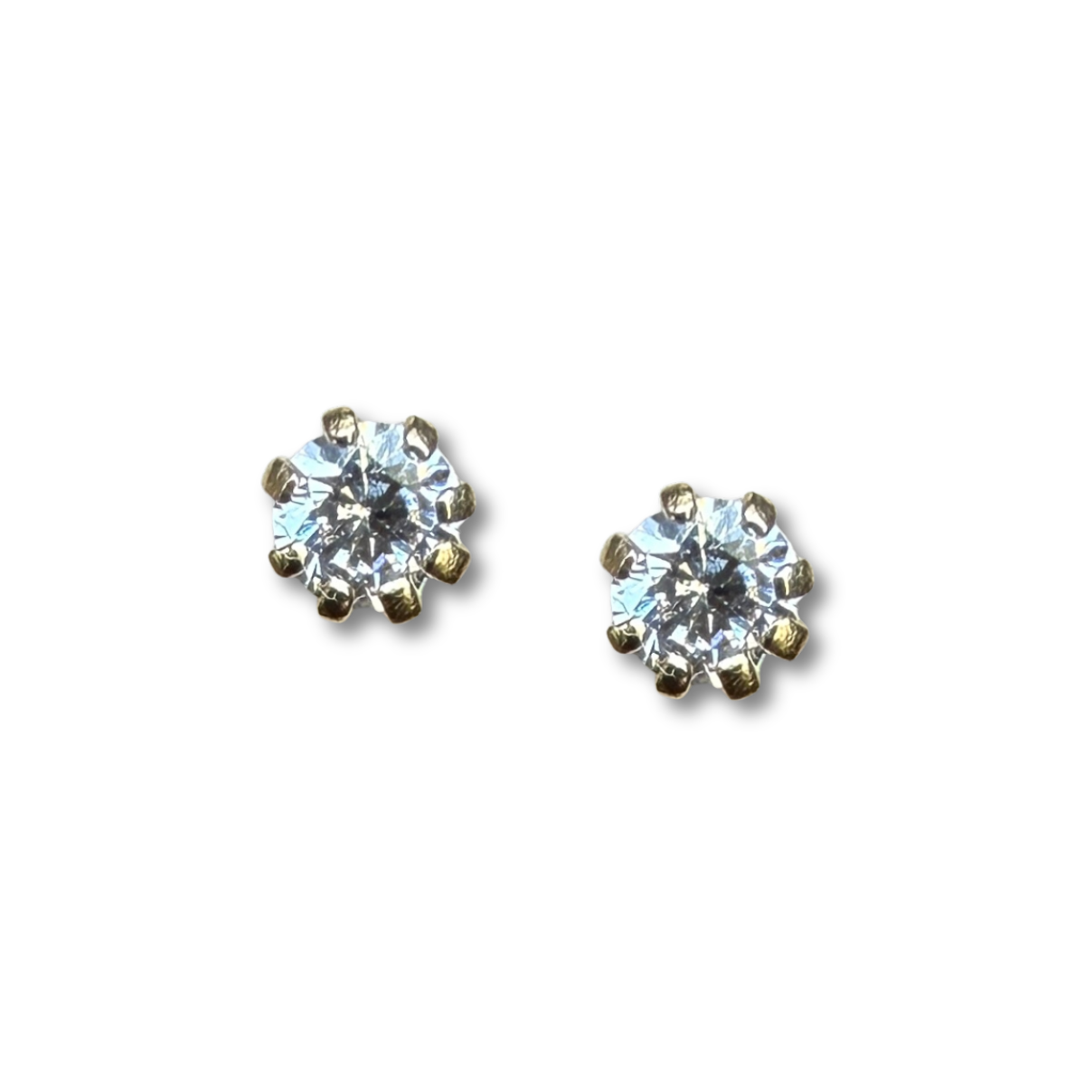 Aretes en oro amarillo 18k con circonita de 8 garritas con tope rosca