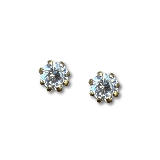 Aretes en oro amarillo 18k con circonita de 8 garritas con tope rosca