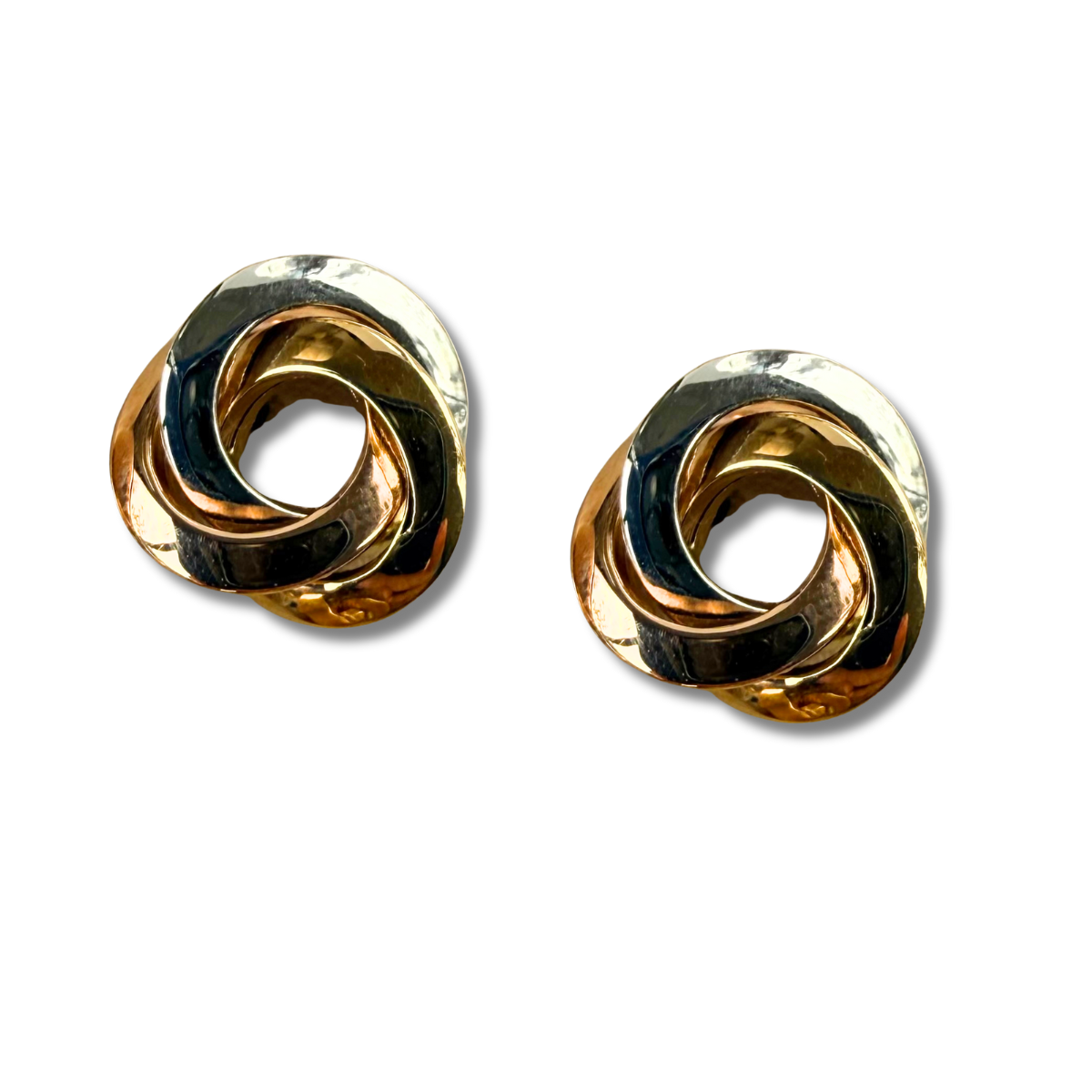 Aretes en 3 oros 14K de nudo grande
