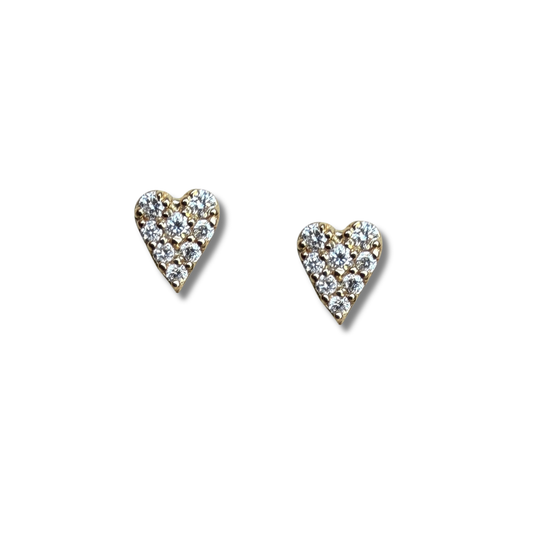 Aretes en oro amarillo 18k con corazón de diamantes de laboratorio con tope rosca