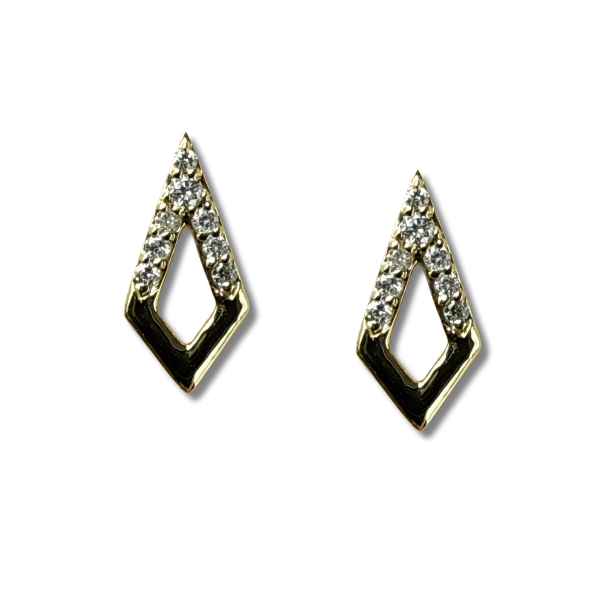 Aretes en oro amarillo 14K en forma de rombo con diamantes 0.05ctw