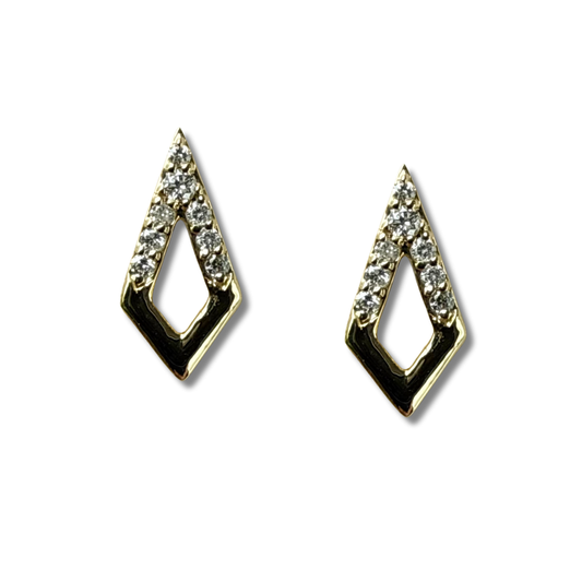 Aretes en oro amarillo 14K en forma de rombo con diamantes 0.05ctw