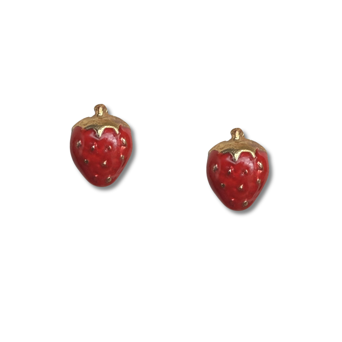 Aretes en oro amarillo de 18K frutillas esmaltadas con tope rosca
