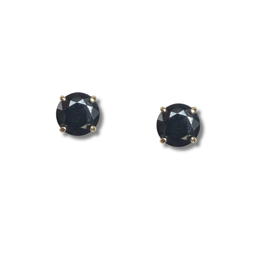 Aretes en oro amarillo 14K con circón negro de 4mm con tope rosca