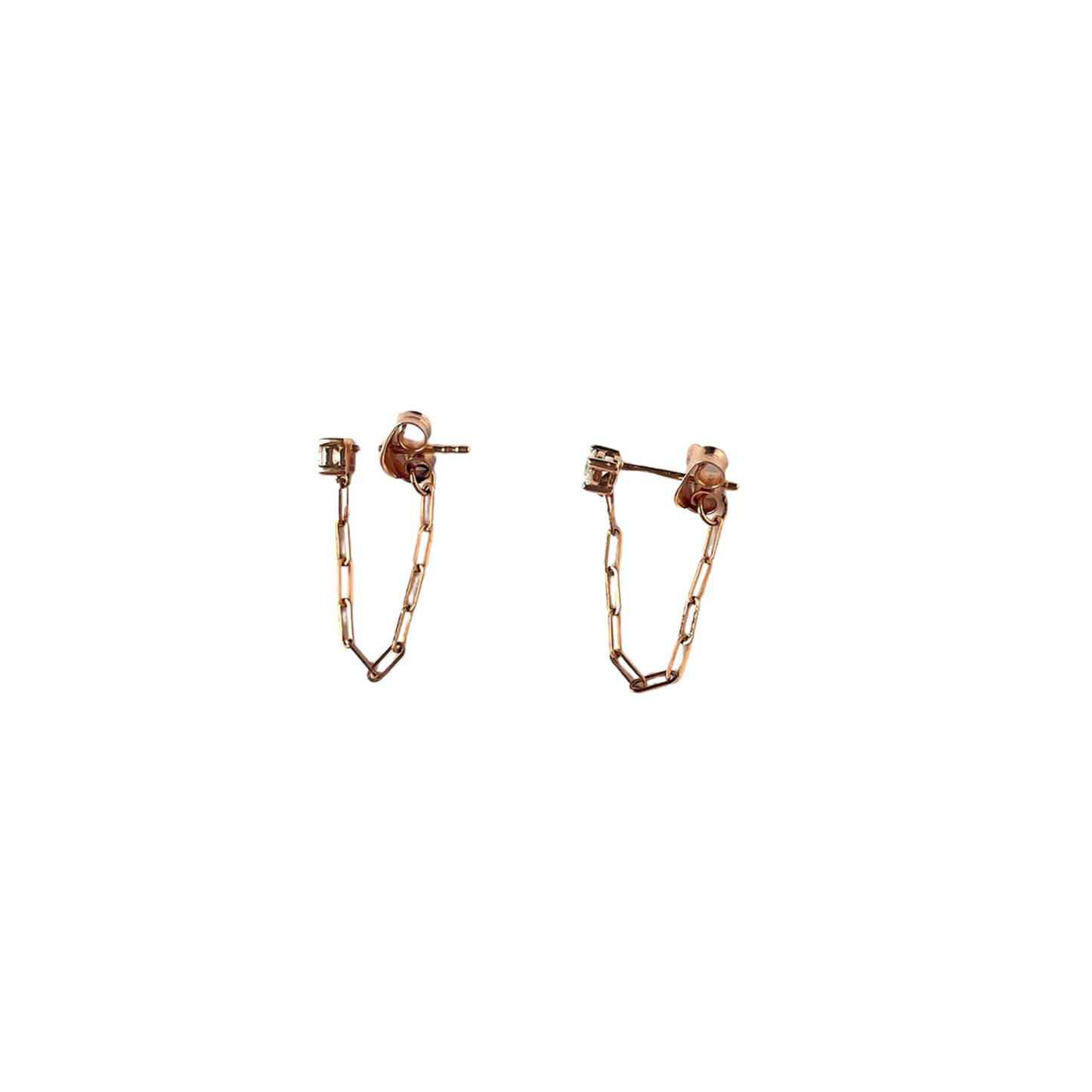 Aretes studs en oro rosa 14k con diamantes 0.25ctw con cadena colgante