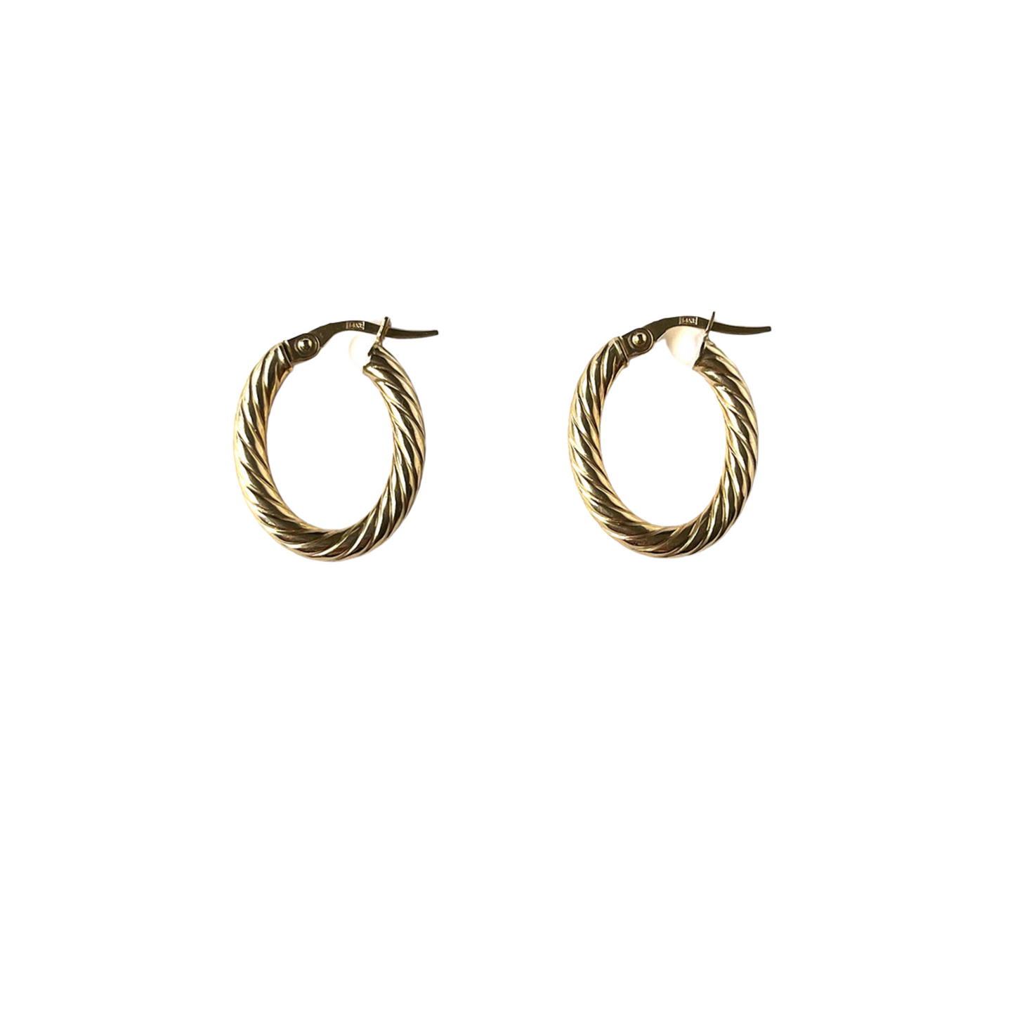 Argollas ovaladas de oro amarillo 14K entorchado