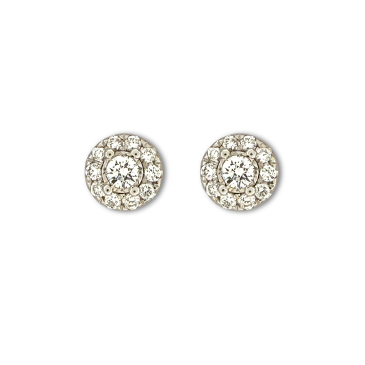 Aretes en oro blanco 10k studs halo de diamantes de laboratorio 0.33ctw