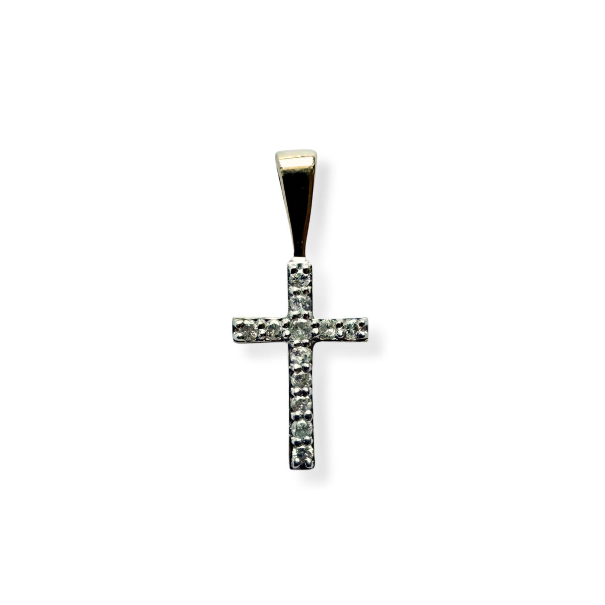 Dije de cruz en oro amarillo 14K con diamantes 0.05ctw