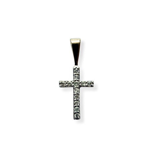Dije de cruz en oro amarillo 14K con diamantes 0.05ctw