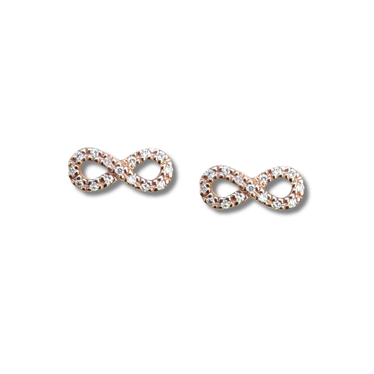 Aretes infinito en oro rosa 14k y diamantes 0.09ctw