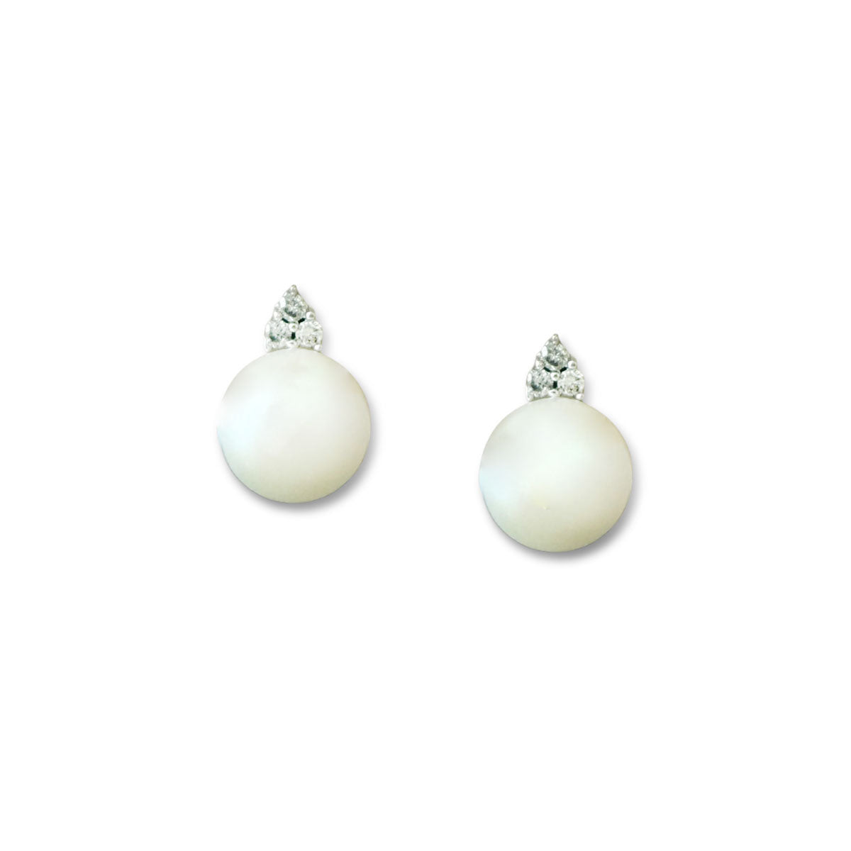Aretes en oro blanco 10k con perla y 3 diamantes 0.06ctw