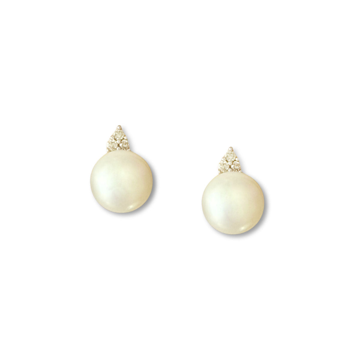Aretes en oro amarillo 10k con perla y 3 diamantes 0.06ctw