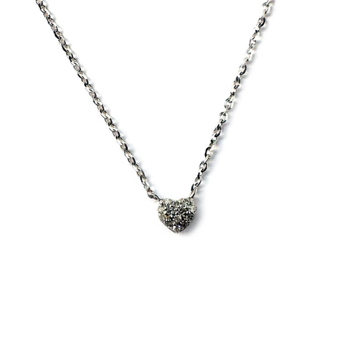 Collar en oro blanco 10k con corazón mini de diamantes 0.04ctw
