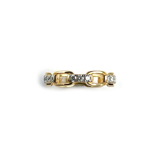 Anillo de plata con baño de oro amarillo en forma de eslabones con diamantes de laboratorio 0.54ct