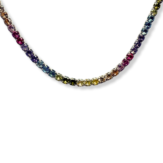 Choker de plata con baño platino y circonitas multicolores
