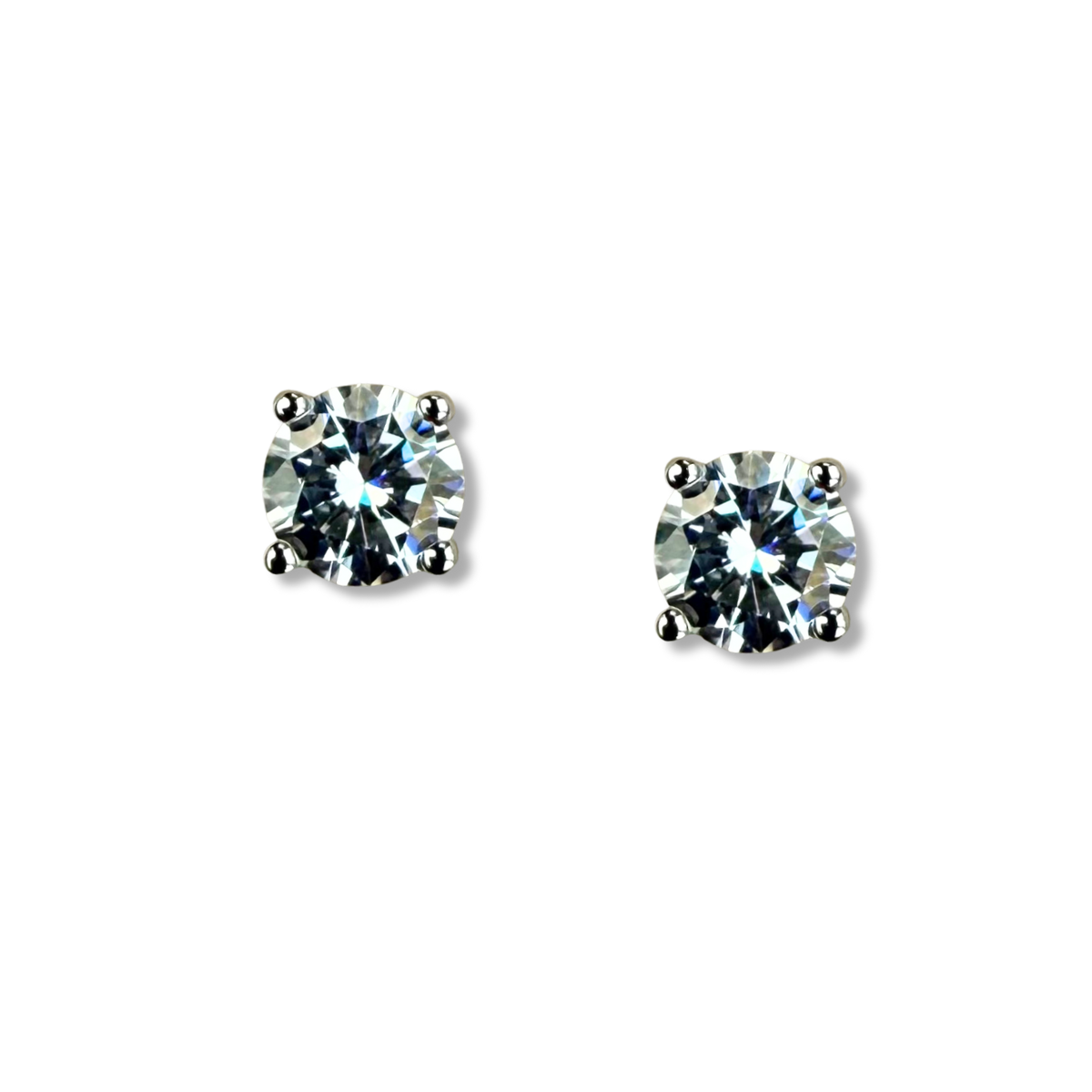 Aretes studs de moissanitas redondas 1ctw en plata