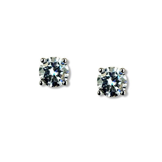 Aretes studs de moissanitas redondas 1ctw en plata