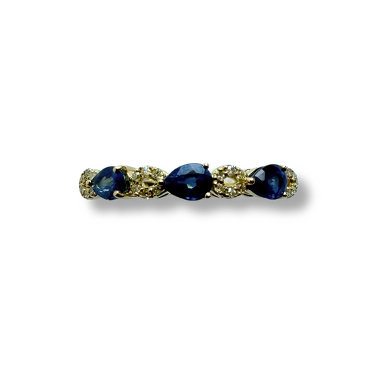 Anillo en oro amarillo 10K con zafiros y diamantes 0.12ctw