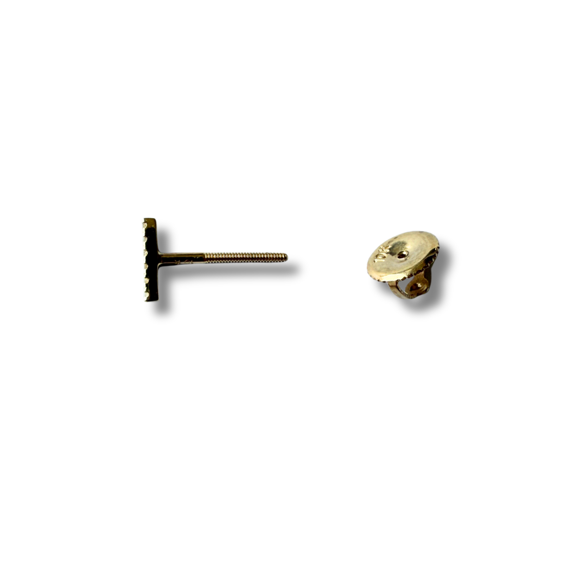 Aretes en oro amarillo 10k con barrita de diamantes 0.10ctw y perla colgante removible con broche a rosca