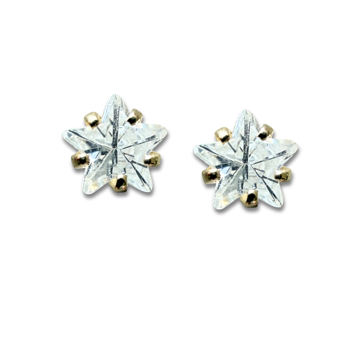 Aretes en oro amarillo 14K con estrella de circonita blanca con tope rosca